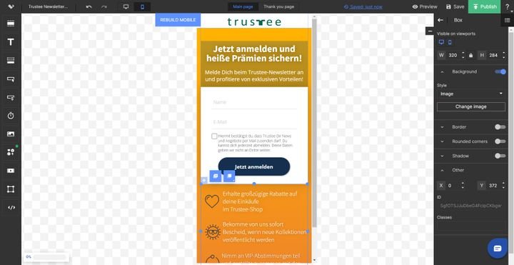 Landingi bietet einen umfassenden Editor für mobile Ansichten