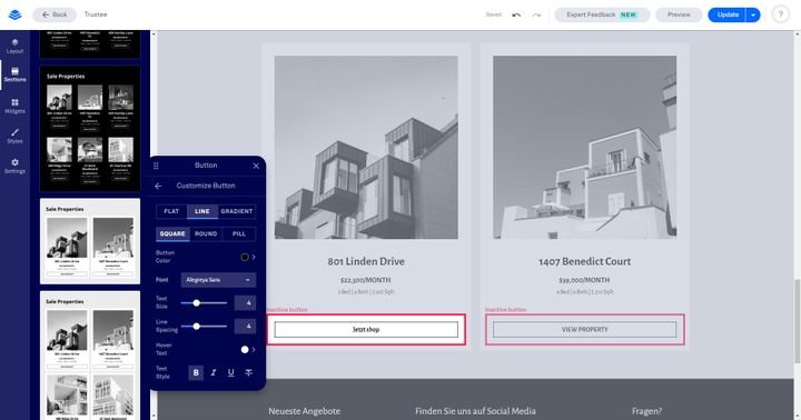 Für die Platzierung Ihrer Elemente müssen Sie die vorgegebenen Drop-Areas nutzen