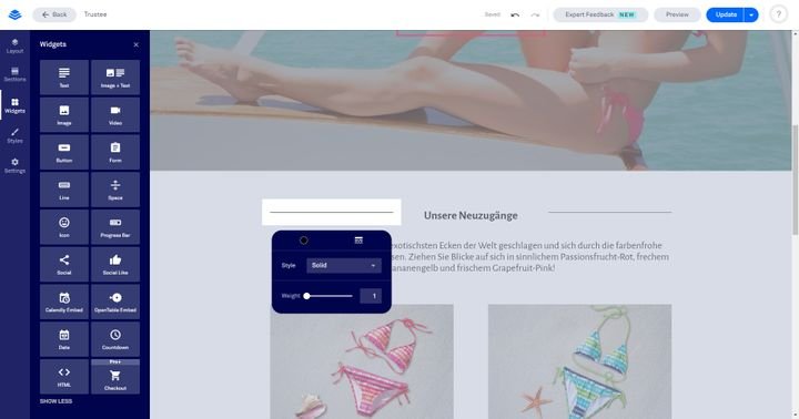 Eine freie Platzierung der Elemente ist mit dem Editor nicht möglich