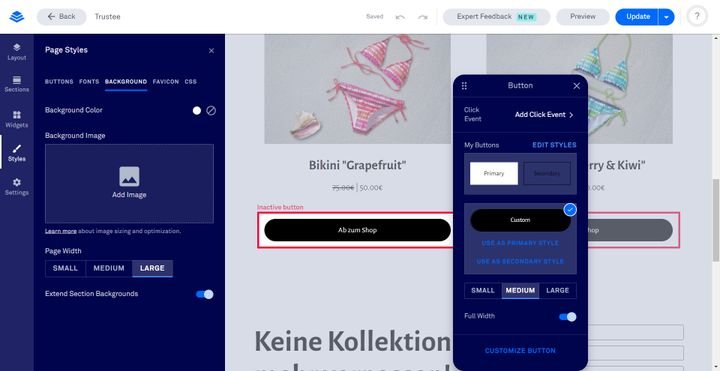 Leadpages bietet neuen Usern praktische Einstiegshilfen wie die Markierungen für inaktive Links und Buttons