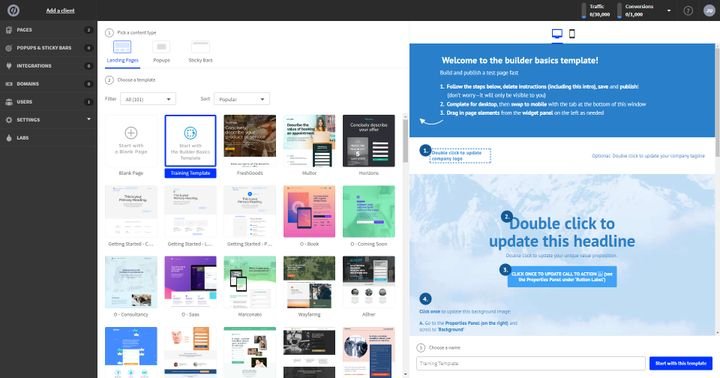 Suchen Sie sich aus dem Angebot von Unbounce die passende Vorlage aus