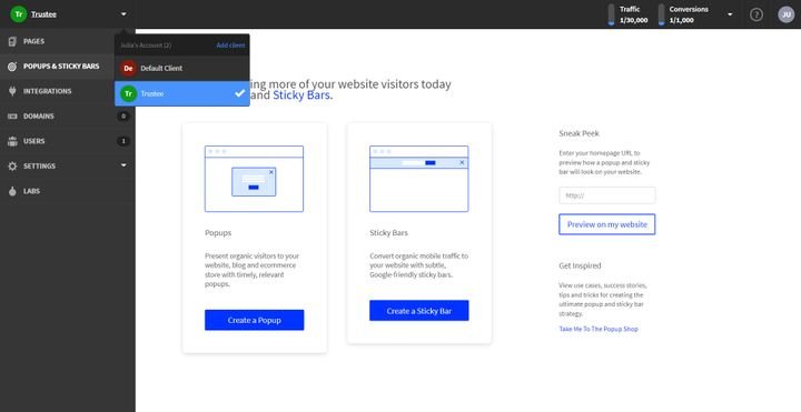 Wechseln Sie in Unbounce zwischen unterschiedlichen Klienten