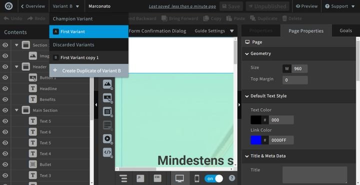 Legen Sie A/B-Seiten gleich direkt im Editor an