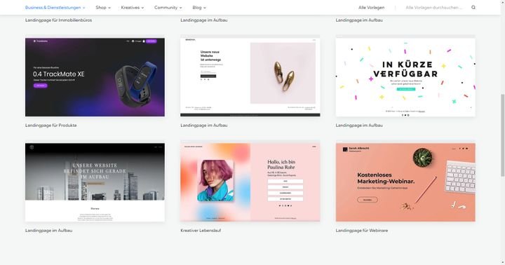 Eines der Landingpage-Templates von Wix