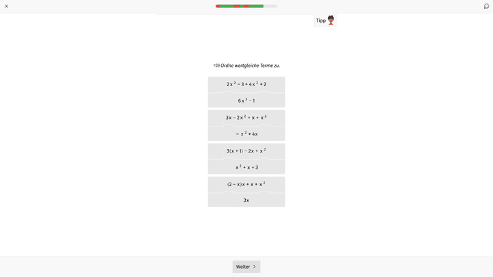 Nach den Erklärungen über wertgleiche und ungleiche Terme, folgen die Übungen dazu