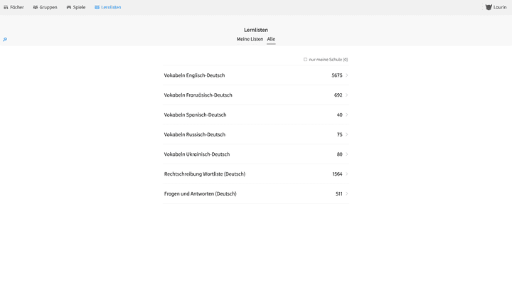 Lernlisten könnt ihr entweder selbst erstellen oder auf bereits vorhandene zugreifen