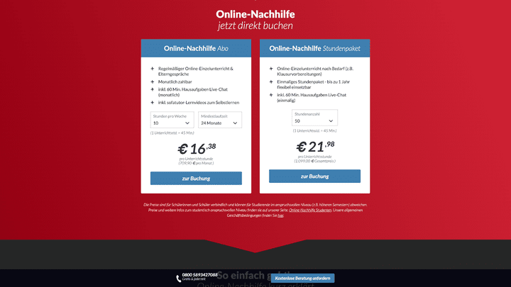 Im Vergleich bietet der Studienkreis den günstigsten Preis für 45 Minuten Unterricht an