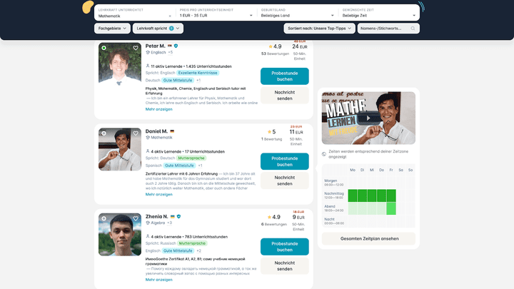 Ihr sucht die Lehrer:innen bei Preply selbst aus und tretet mit ihnen in Kontakt