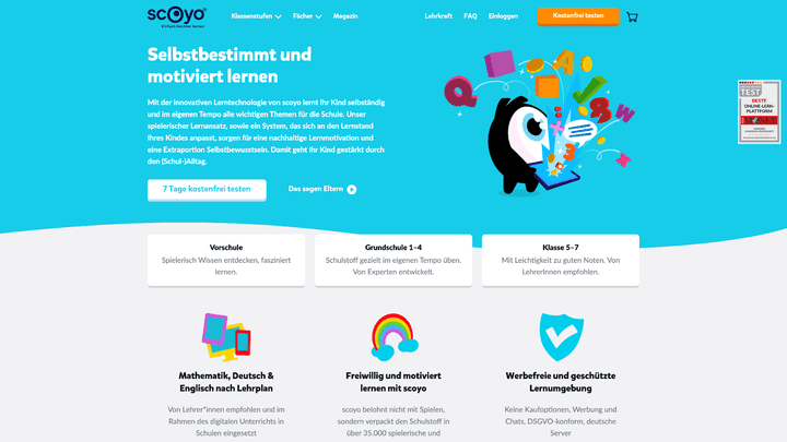 Scoyo bietet verschiedene Lernspiele und Lerninhalte