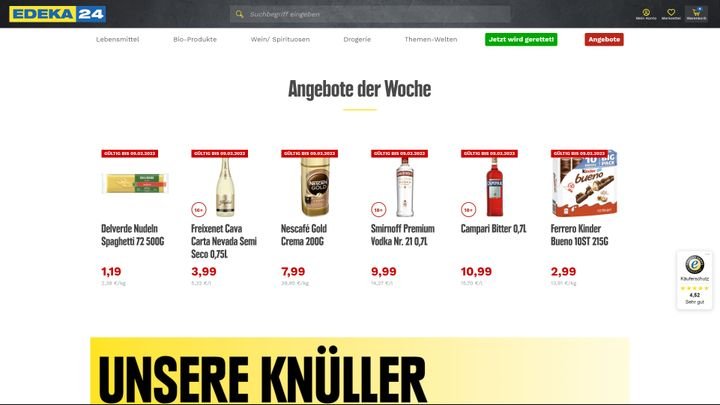 Ein Blick auf die Startseite von edeka24