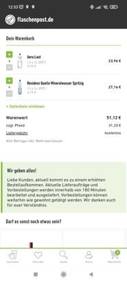 Bei hohem Bestellaufkommen warnt die App, dass es auch mal länger dauern kann. Manchmal wird die Sofortlieferung auch kurzzeitig deaktiviert
