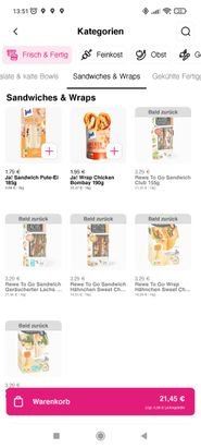 Live-Anzeige: Viele frische Snacks sind schon weg - aber morgen gibt es neue