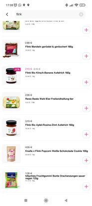 “Flink” für die Eigenmarken spuckt auch REWE-Bio-Artikel und Hitschies “Saure Drachenzungen” aus