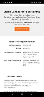 Auch nach der Bestellung erhaltet ihr leider nicht mehr Infos als vorher