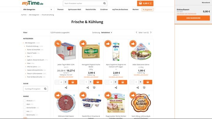Die Frische-Abteilung auf der Webseite: Links findet ihr umfangreiche Filtermöglichkeiten