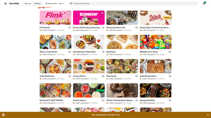 Die in eurer Nähe verfügbaren Restaurants werden euch übersichtlich auf der Startseite angezeigt, nachdem ihr die entsprechende Adresse eingegeben habt