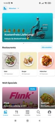 Auf der Startseite wählt ihr euer bevorzugtes Essen aus und nicht erst ein Restaurant