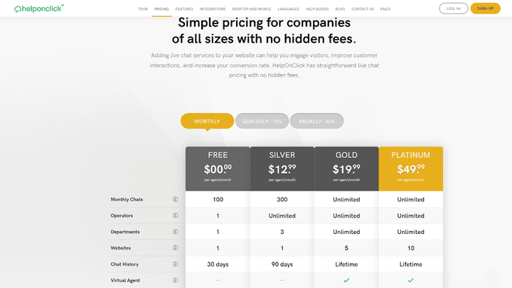 Das Pricing kann sich sehen lassen! Ein günstiges Tool mit Lücken - dennoch brauchbar fürs Live-Chatting.