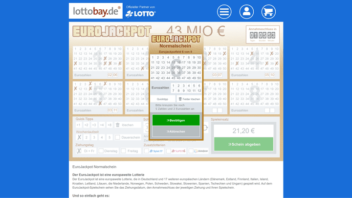 Eurojackpot funktioniert etwas anders als Lotto 6aus49. Bei lottobay füllst du deinen Schein trotzdem schnell und einfach aus.