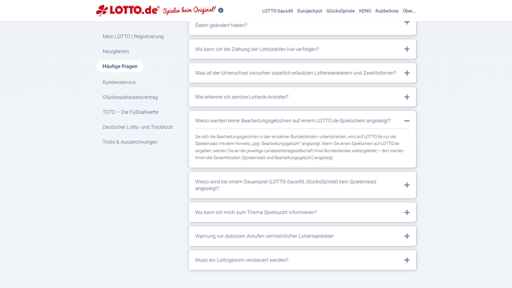 Die Kosten werden dir bei Lotto.de grundsätzlich ohne Bearbeitungsgebühren angezeigt, da diese von deinem Standort abhängig sind