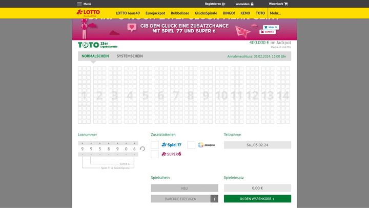 Für die Toto-Fußballwette wirst du zu deinem regionalen Lotterie-Anbieter geleitet