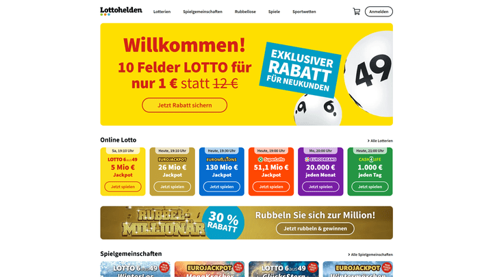 In regelmäßigen Abständen veranstaltet Lottohelden Rabattaktionen mit günstigen Einstiegsangeboten