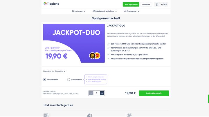 Bei einer Spielgemeinschaft wählst du keine Zahlen aus, sondern kaufst dich in eine zufällige Gemeinschaft ein