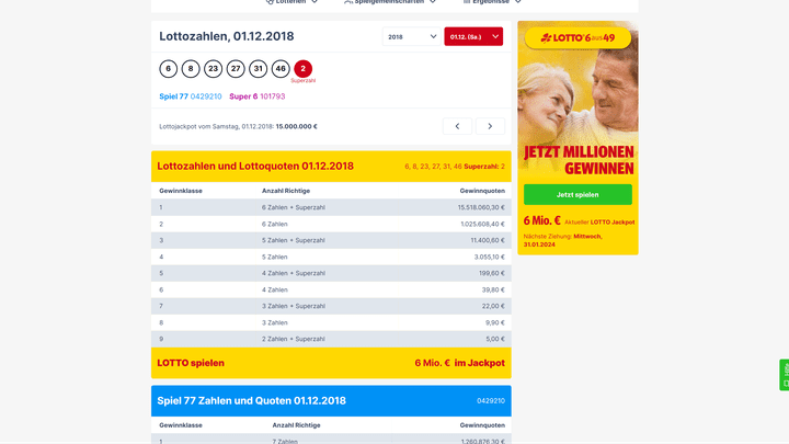 Wenn du wissen möchtest, welche Zahlen in den letzten Jahren gezogen wurden, kannst du darauf zurückgreifen und auch die Gewinnquoten einsehen. Weitergehende Statistiken fehlen aber