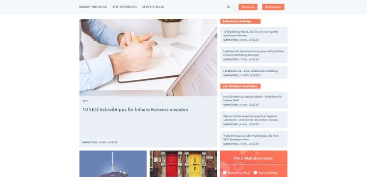 Drei Blogs in einem und trotzdem keine Langeweile. HubSpot versteht sich auf sein Content Design