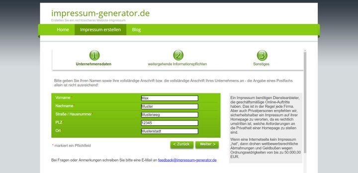 Aus euren Angaben erstellt der impressum-generator ein vollständiges (gebrandetes) Impressum