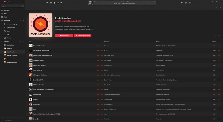 Die Playlist-Ansicht ist sehr übersichtlich.
