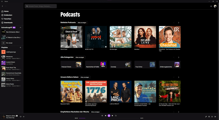 Ein Blick auf die Podcasts bei Deezer.