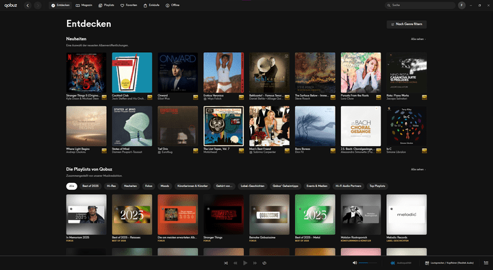 Qobuz liefert einen sehr ordentlichen Musikkatalog von ca. 100 Millionen Songs. Herzstück der App ist der Bereich “Entdecken”.