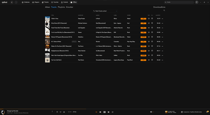 Dank des Offline-Modus kannst du Musik von Qobuz auch auf das Gerät deiner Wahl herunterladen und ohne aktive Internetverbindung hören.