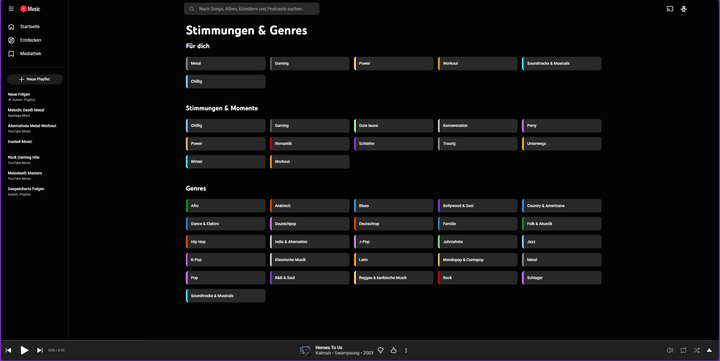 YouTube Music bietet eine riesige Auswahl an Genres.