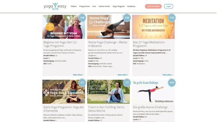 Die Programme sind in unterschiedliche Schwierigkeitsgrade unterteilt und unterschiedlich lang.