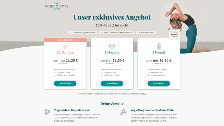 yogaeasy bietet insgesamt ein gutes Preis-Leistungs-Verhältnis.