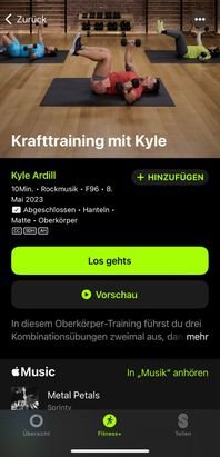 Mir gefallen die 10-minütigen Trainingseinheiten aus dem Bereich Krafttraining.