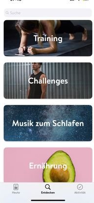 Asana Rebel stellt dir zunächst 5 Bereiche zur Verfügung