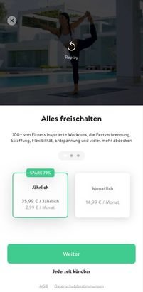 Du kannst die App eingeschränkt kostenlos nutzen oder dir ein Abo holen