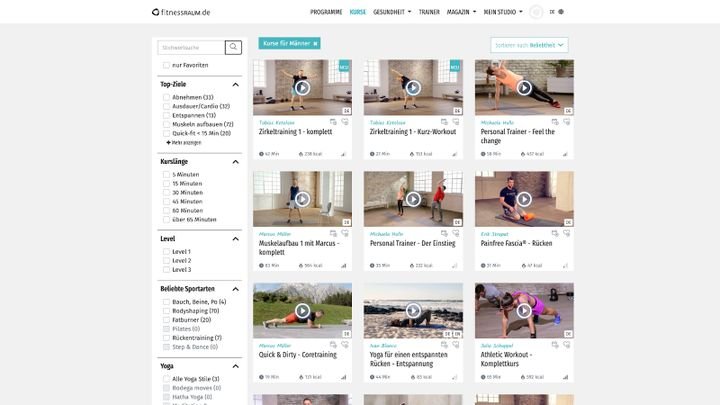 fitnessRaum weist Übungen für Männer gesondert aus, sodass jeder die passende Übung findet.