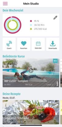 In der App hast du deine Ziele, Ernährungstipps und die Auswahl an Trainingsplänen im Konto.