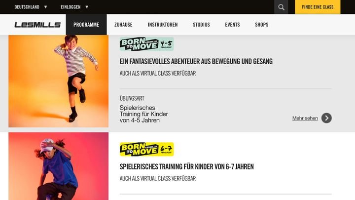 Kinder haben einen natürlichen Bewegungsdrang, den LesMills+ für spielerische Übungen nutzt. 