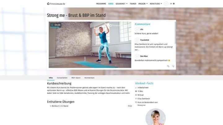 Vor dem Workout gibt es jeweils ein Warmup, dann beginnt das eigentliche Training. Das ist anspruchsvoll, aber gut zu bewältigen.