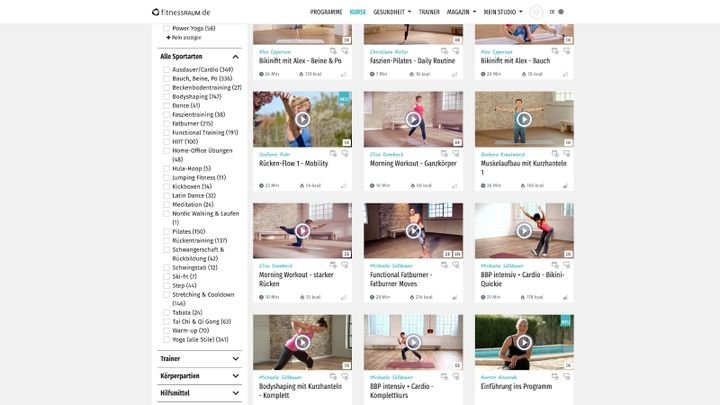 fitnessRAUM ist sehr übersichtlich aufgebaut.