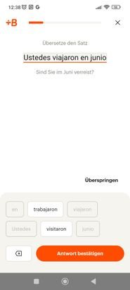 Der Einstufungstest ist sehr einfach gehalten. Oft musst du nur die richtigen Wörter antippen. Mit Logik kommst du ans Ziel, ohne die tatsächlichen Übersetzungen zu kennen.