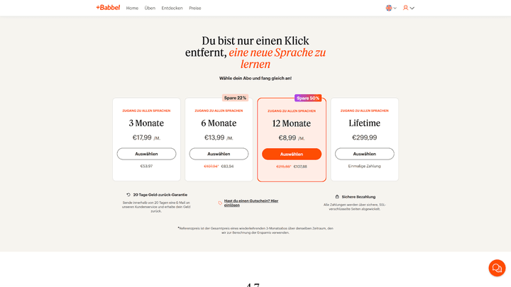 Die Preise für die Lernapp von Babbel im Überblick