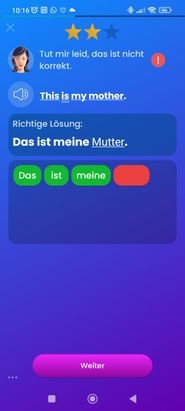 Für jeden Fehler bekommst du einen Stern abgezogen. Nach 3 Fehlern musst du die Übung neu starten.