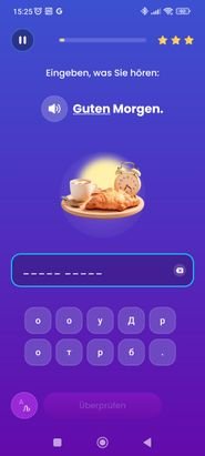 Für Übersetzungen in Sprachen mit fremden Schriftsystemen (hier: Bulgarisch) musst du die jeweiligen Buchstaben (z. B. kyrillisch) lesen können; lernen kannst du sie mit Mondly nicht.