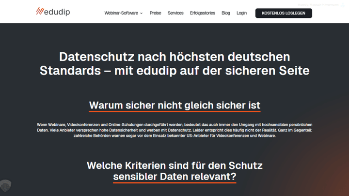 Auf der Anbieterwebsite von edudip können Sie sich über alle Eckpunkte bezüglich Datenschutz und Sicherheit informieren